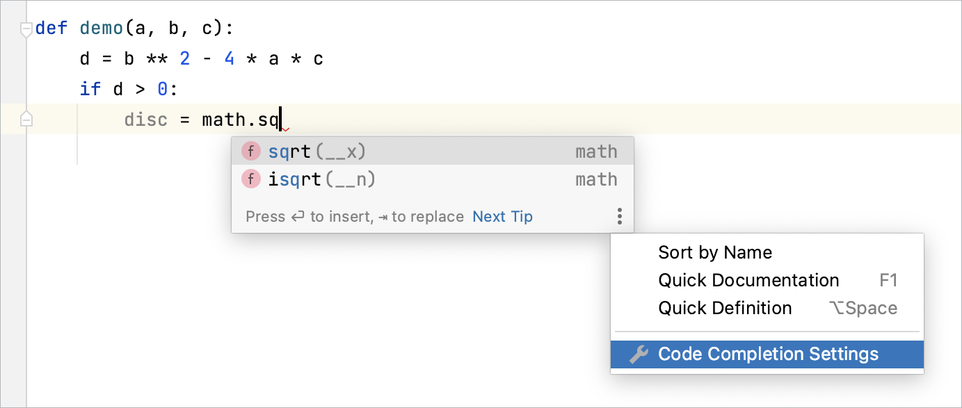 Opening completion settings Opening completion settings