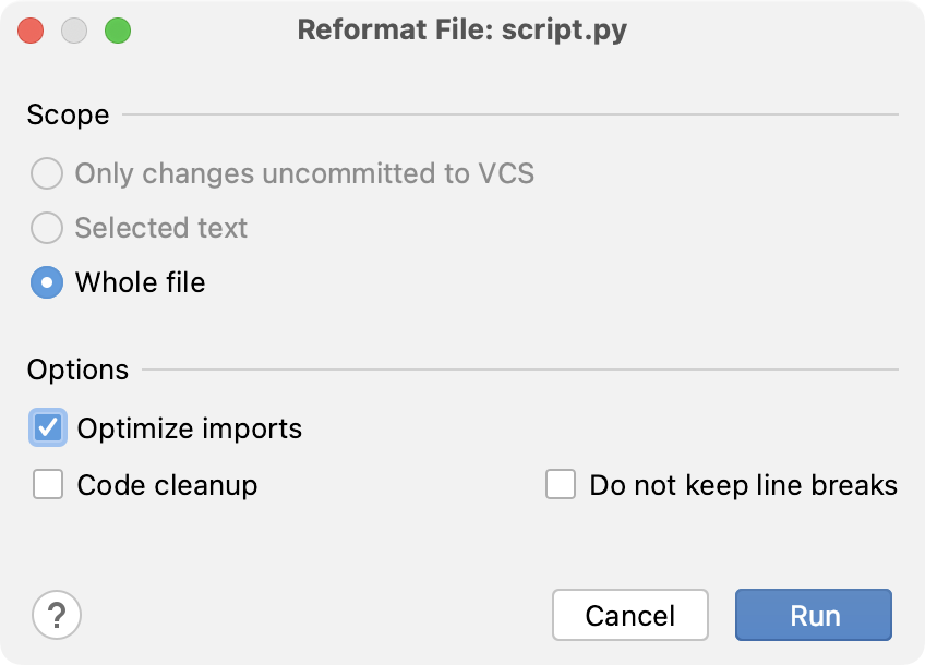 Reformat file dialog Reformat file dialog