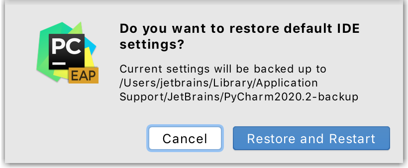 A popup prompting to confirm that you want to restore the default settings A popup prompting to confirm that you want to restore the default settings