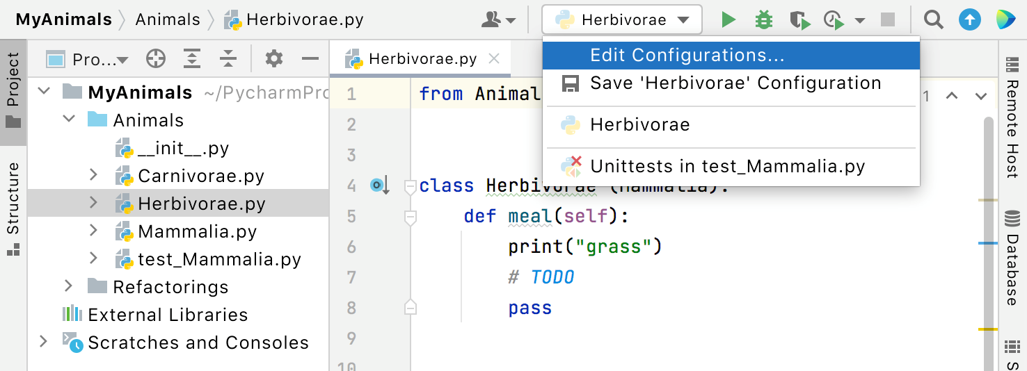 Selecting the Edit Configurations command Selecting the Edit Configurations command