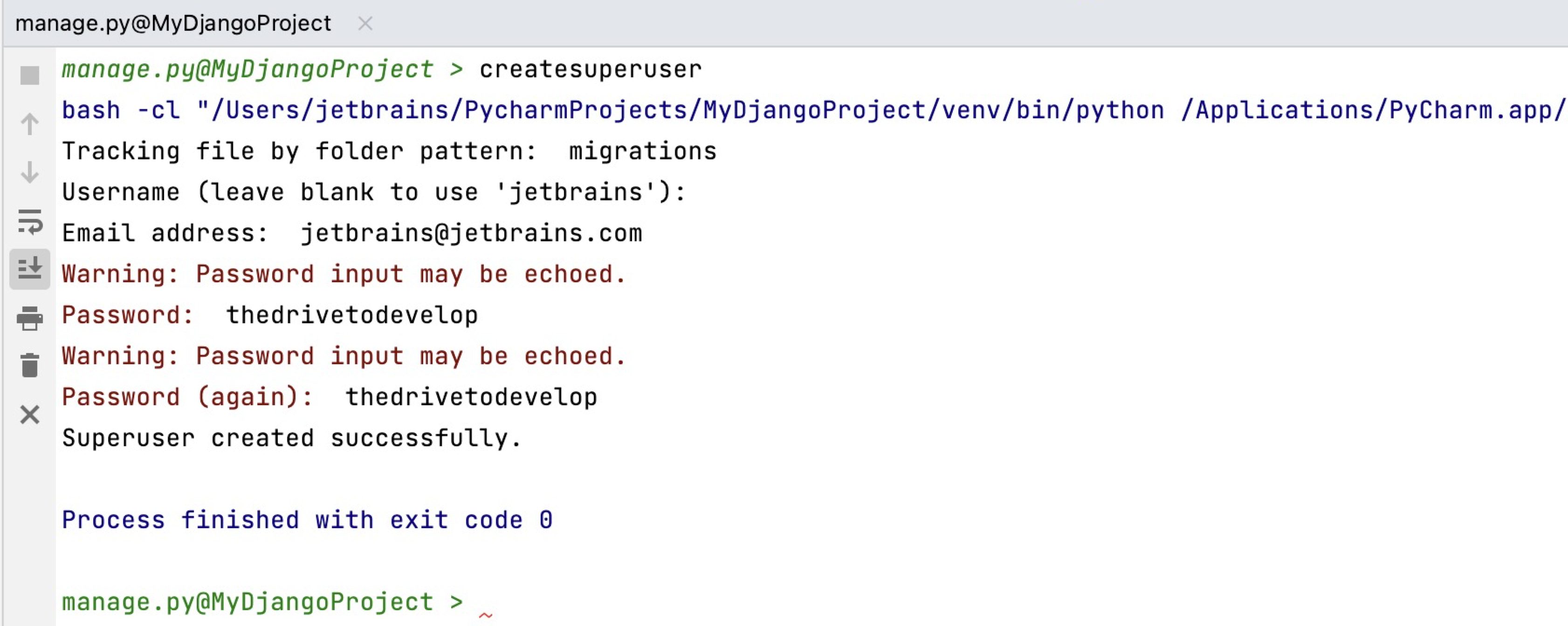 Creating a superuser Creating a superuser
