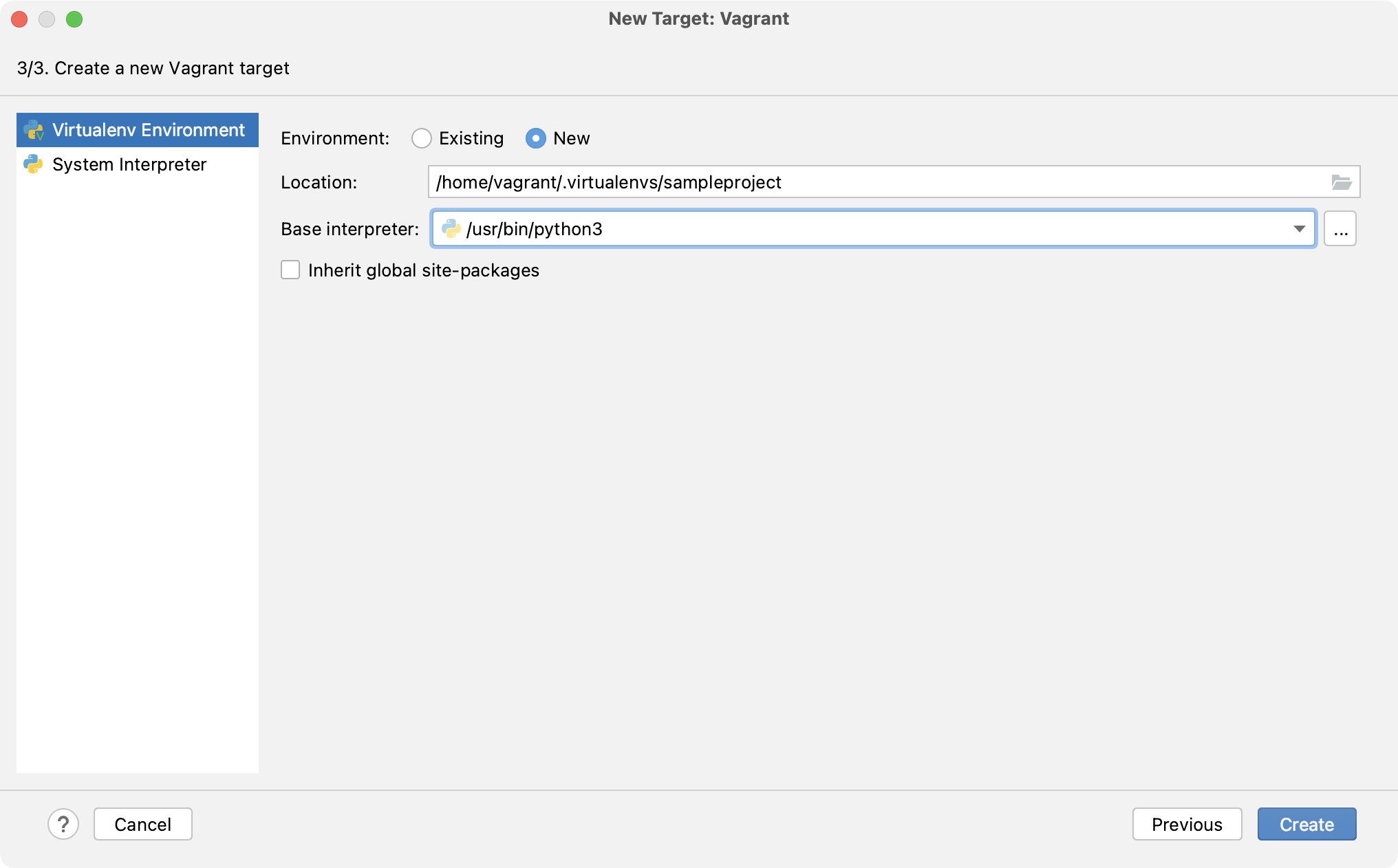 Virtual environment on a target Vagrant instance Virtual environment on a target Vagrant instance