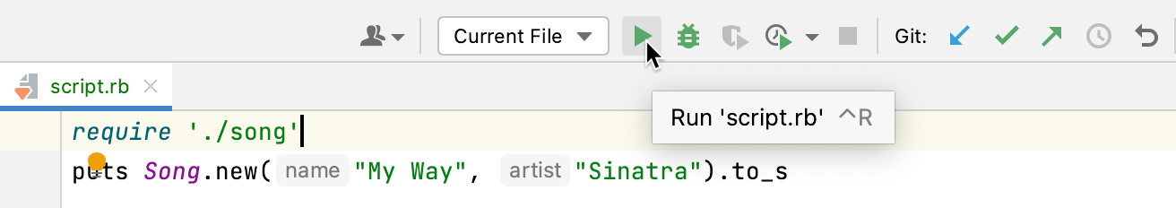 Running a single file from the toolbar Running a single file from the toolbar