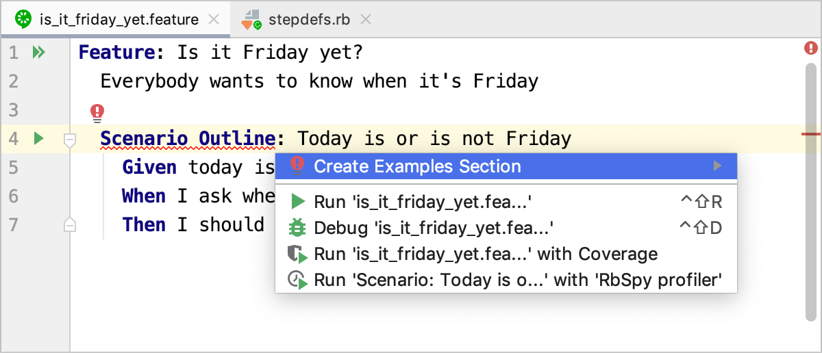 Create Examples in Scenario Outline Create Examples in Scenario Outline
