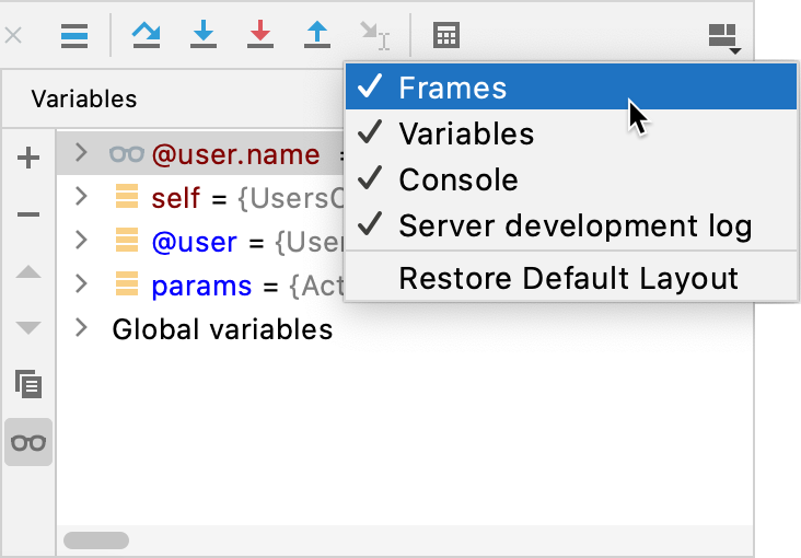 Layout options menu Layout options menu