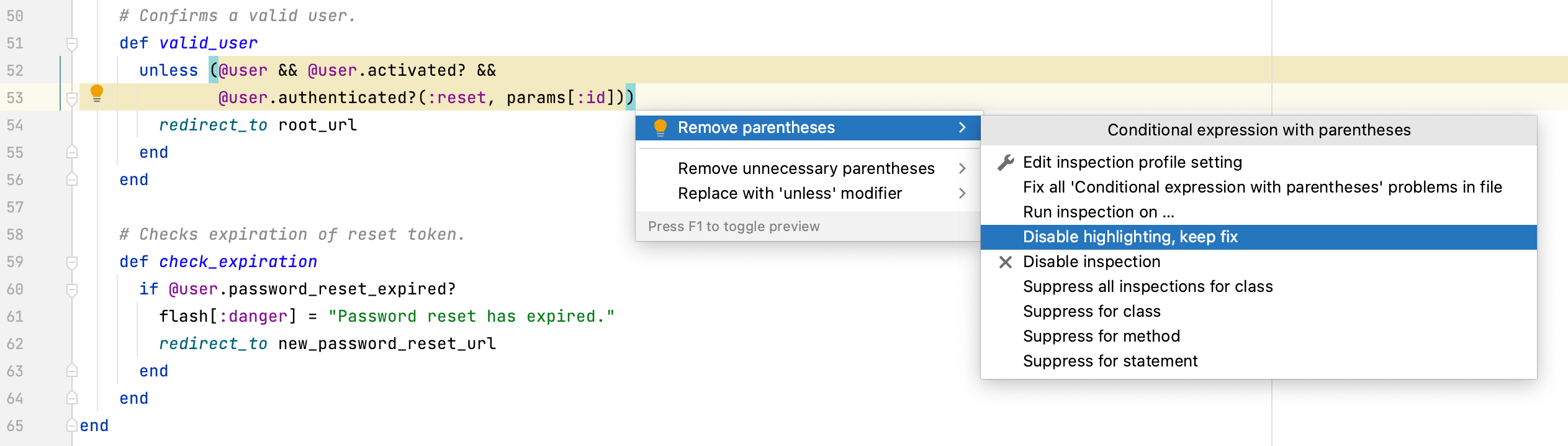 Disable highlighting, keep the fix Disable highlighting, keep the fix
