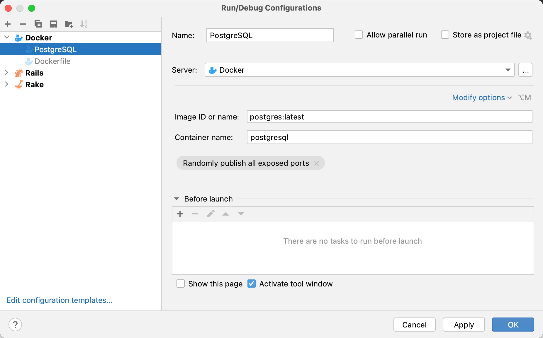 Docker Image run configuration dialog Docker Image run configuration dialog