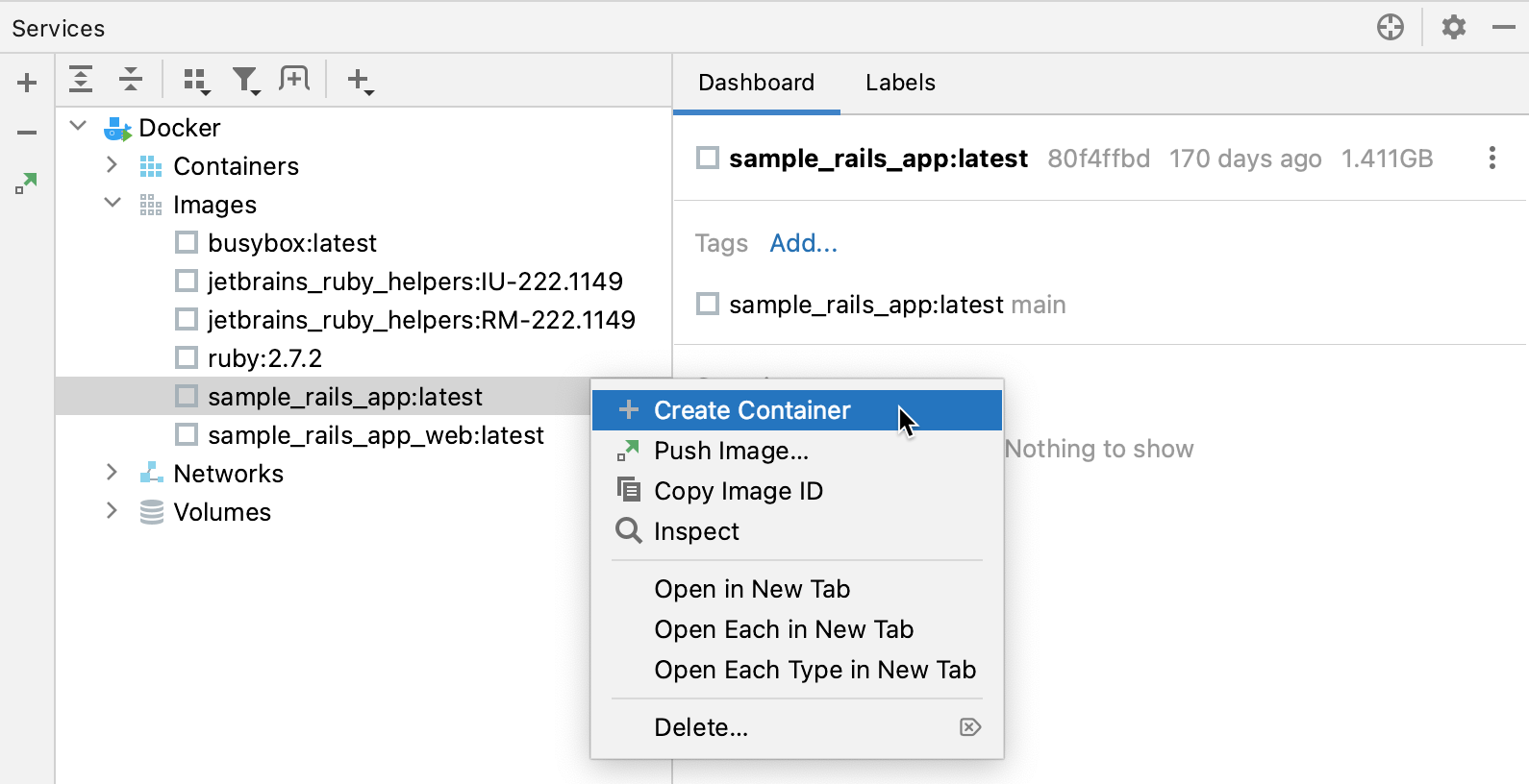 The Create container context menu item The Create container context menu item