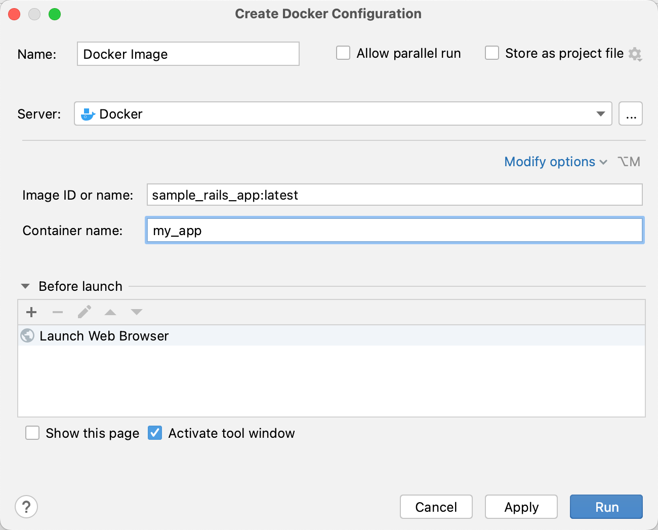 The Create Docker Configuration dialog The Create Docker Configuration dialog
