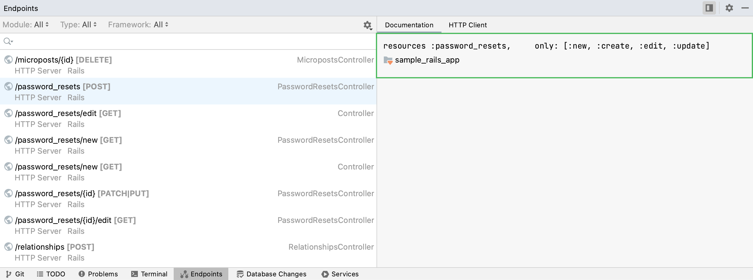 Endpoints tool window: Documentation tab Endpoints tool window: Documentation tab