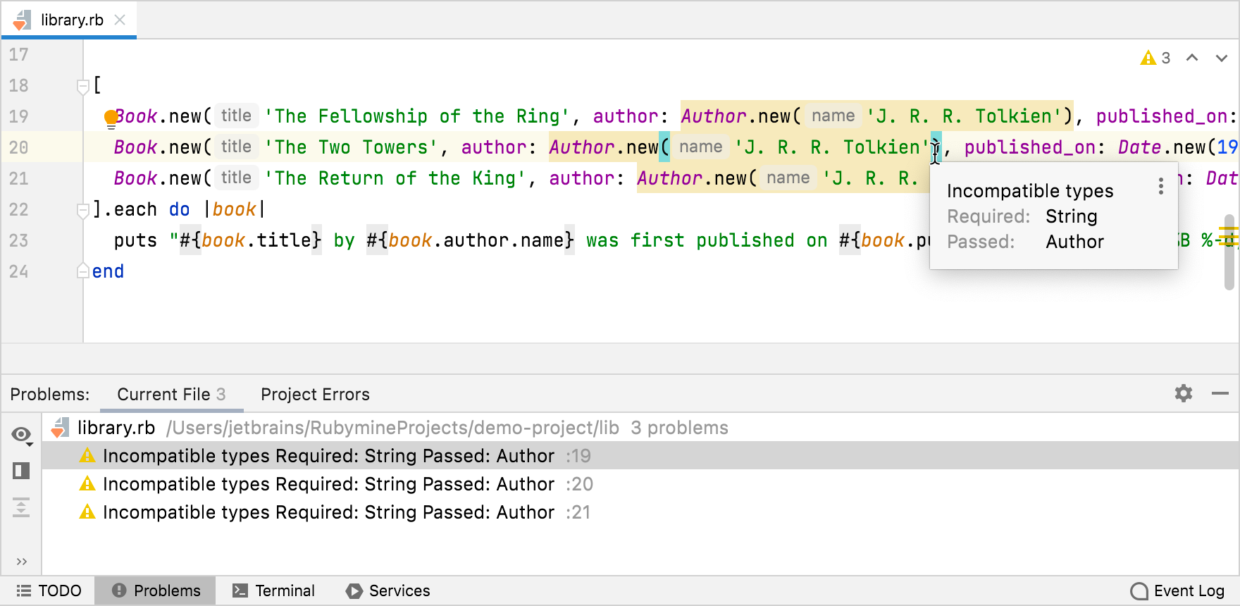 Incompatible parameter type Incompatible parameter type