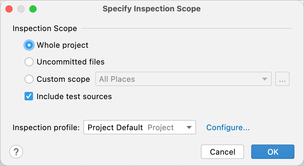 The Specify Inspection Scope dialog The Specify Inspection Scope dialog