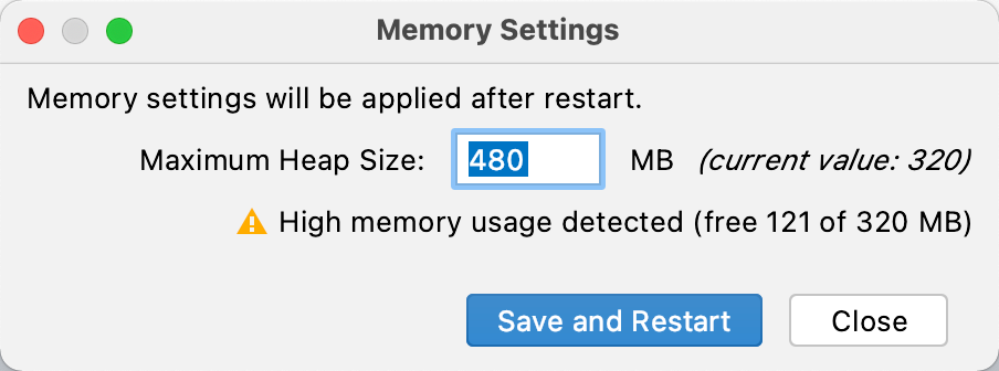 The Memory Settings dialog The Memory Settings dialog