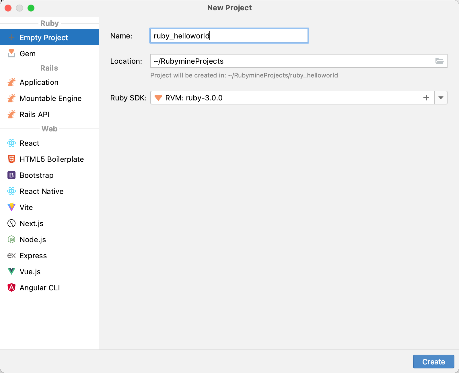 New Project dialog / Empty New Project dialog / Empty
