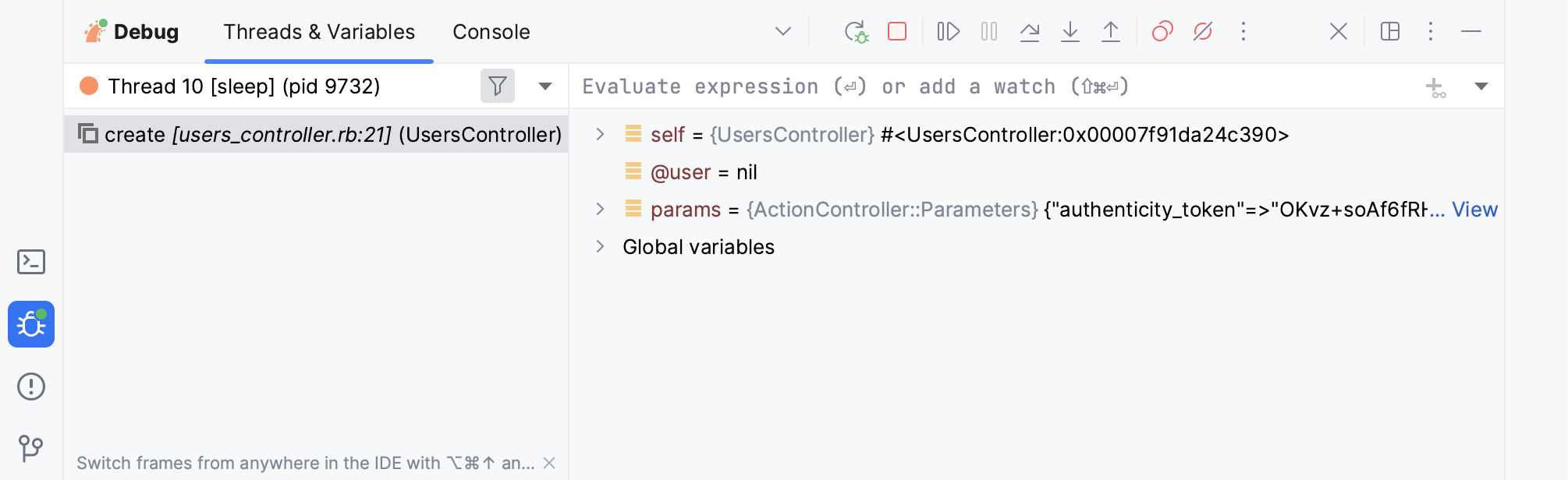Debugger tool window Debugger tool window