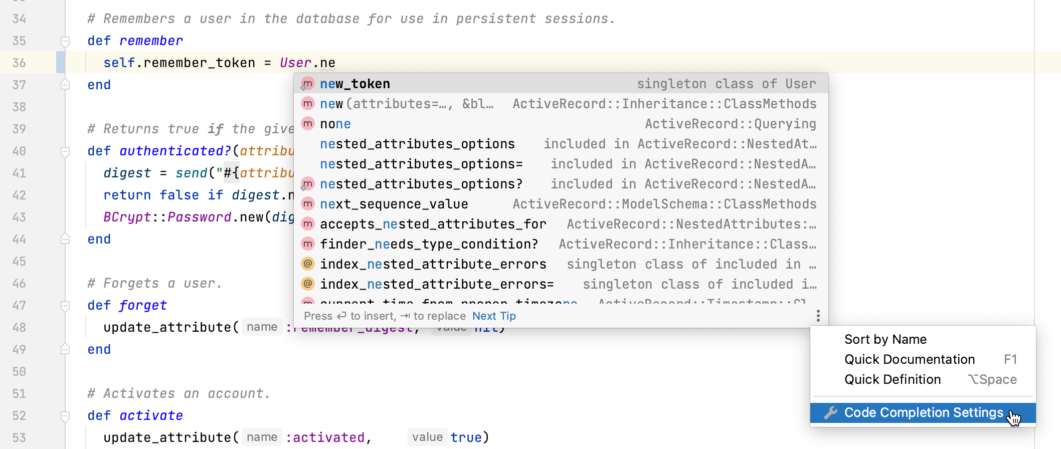 Opening completion settings Opening completion settings