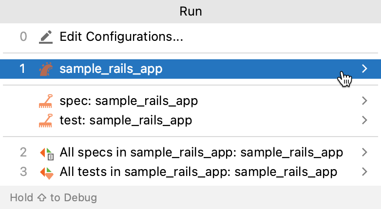 Select run configuration Select run configuration