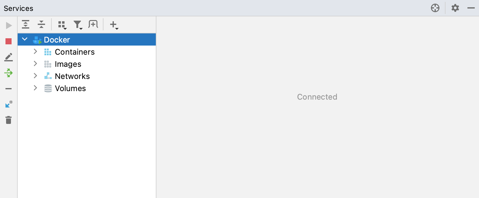 The Services tool window, connected to Docker The Services tool window, connected to Docker
