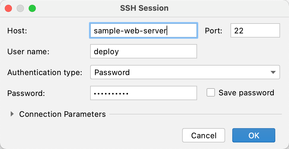 SSH Session dialog SSH Session dialog