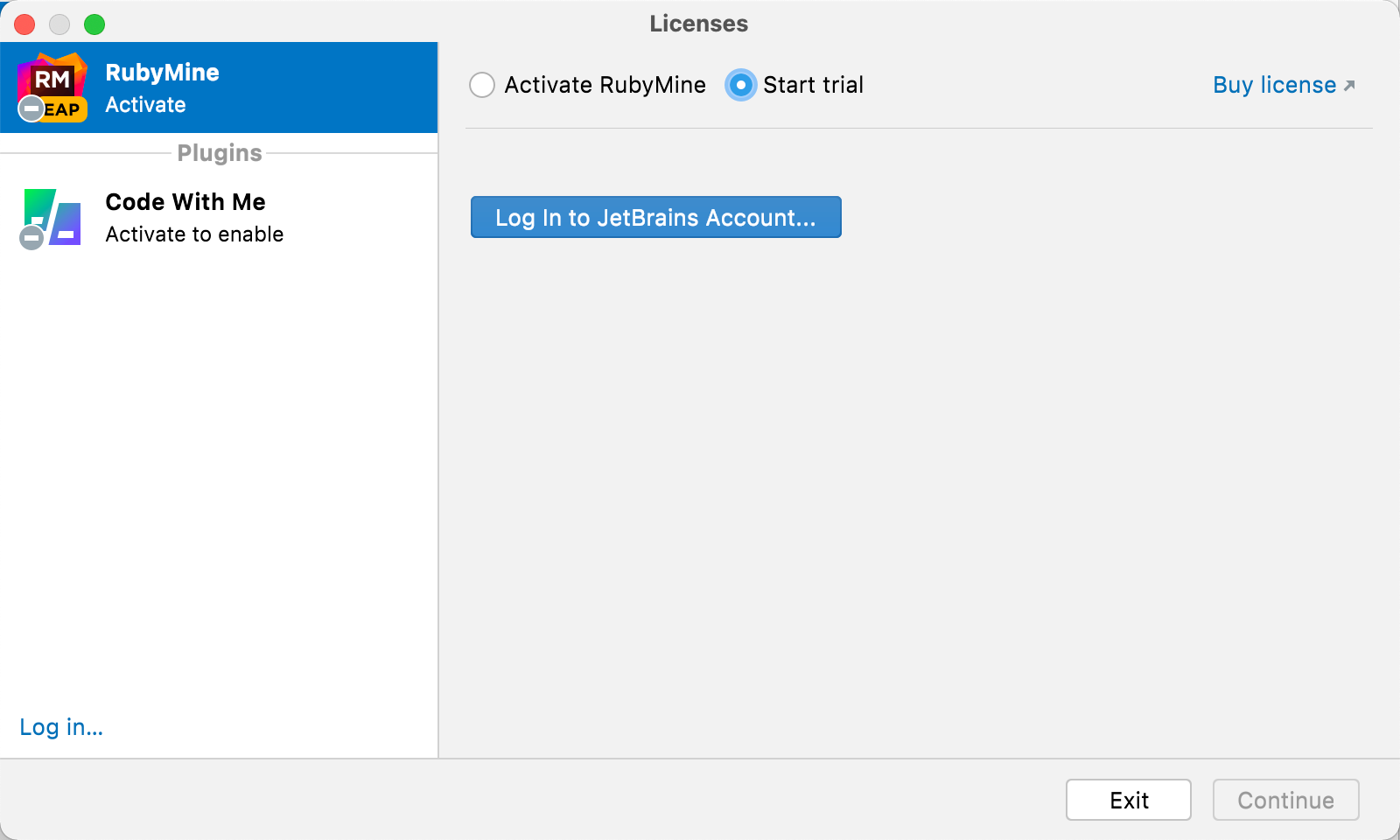 The Licenses dialog The Licenses dialog