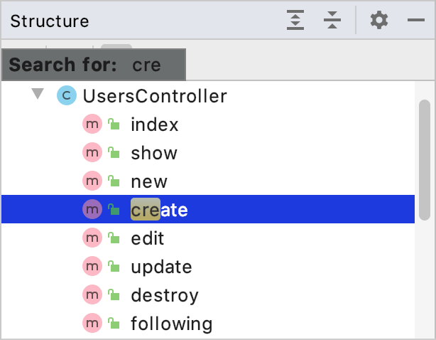 Speed search in a tool window Speed search in a tool window