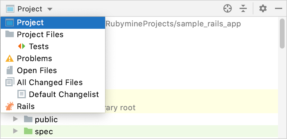 The Project tool window with the Group Tabs option disabled The Project tool window with the Group Tabs option disabled