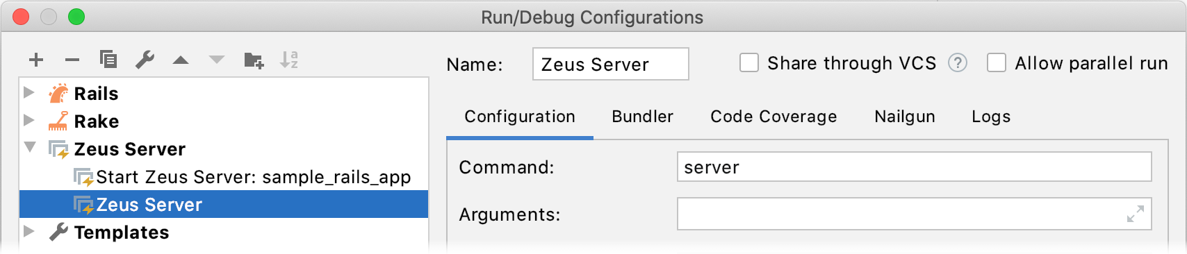 Run/Debug Configuration Zeus Run/Debug Configuration Zeus