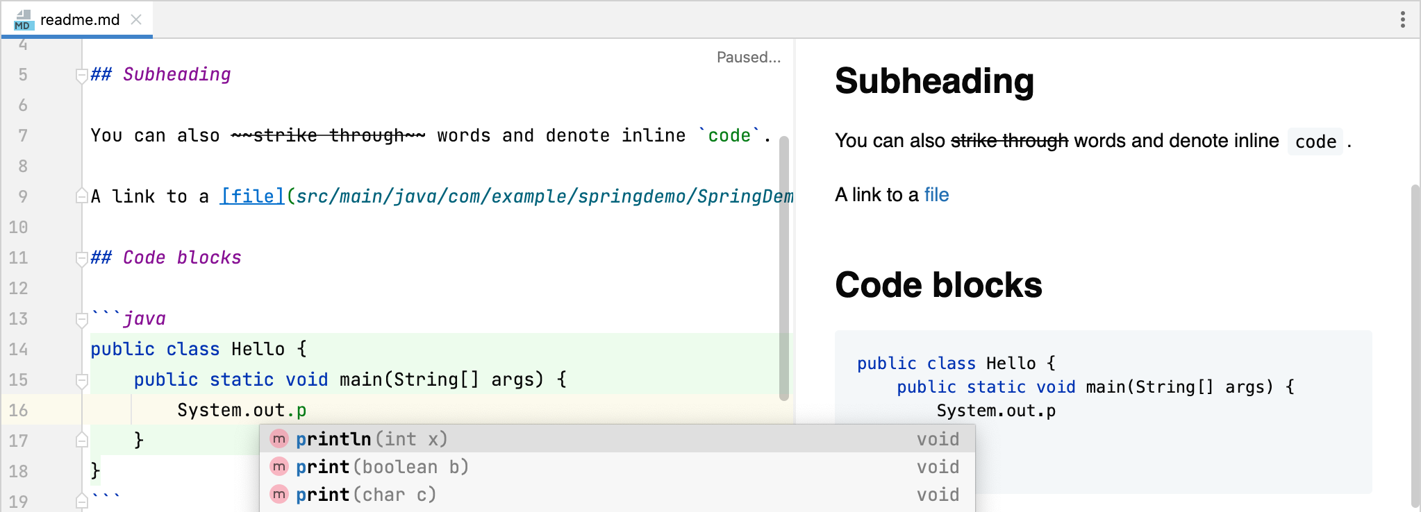 Insert a fenced code block in Markdown