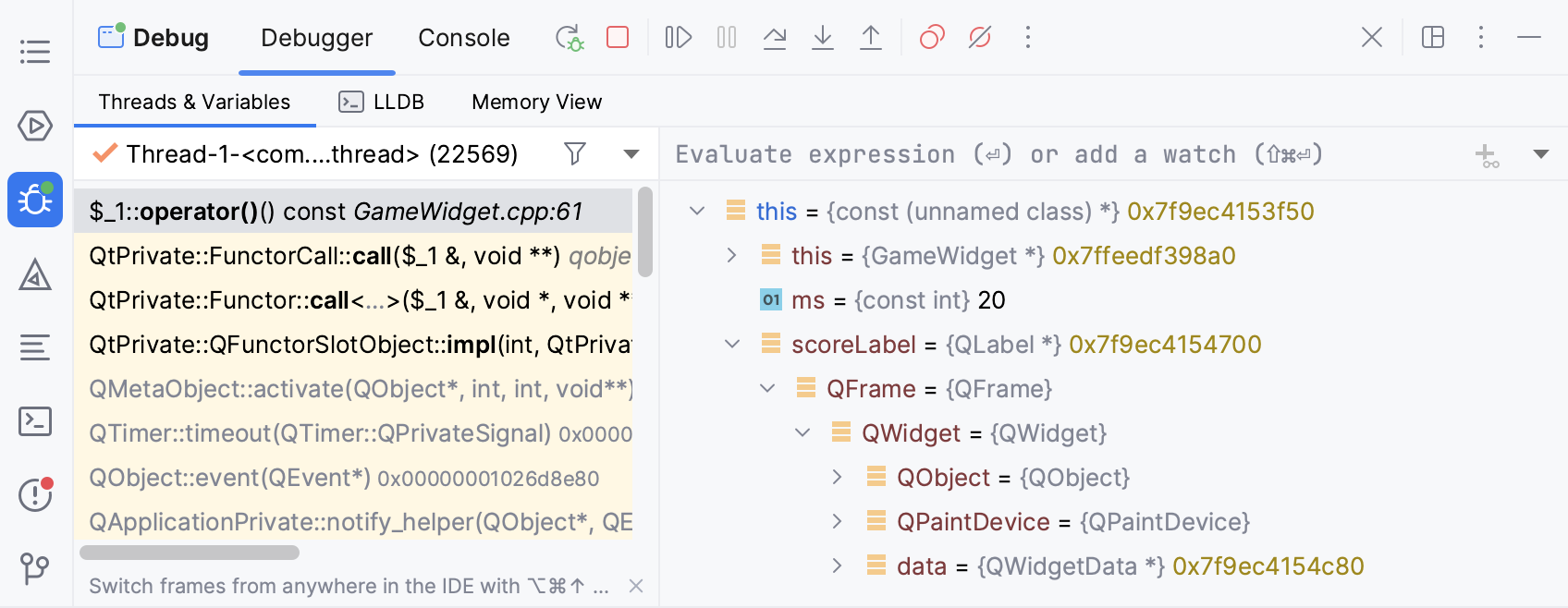 Debugger tool window