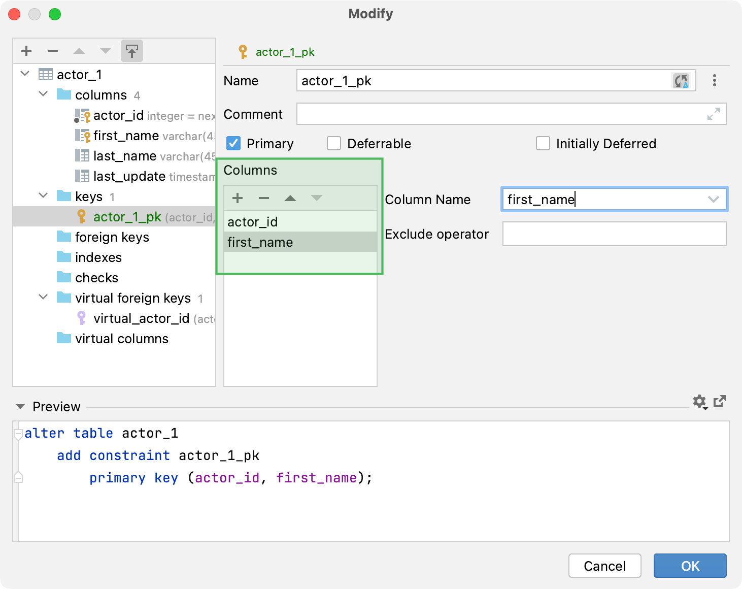 Create a composite primary key