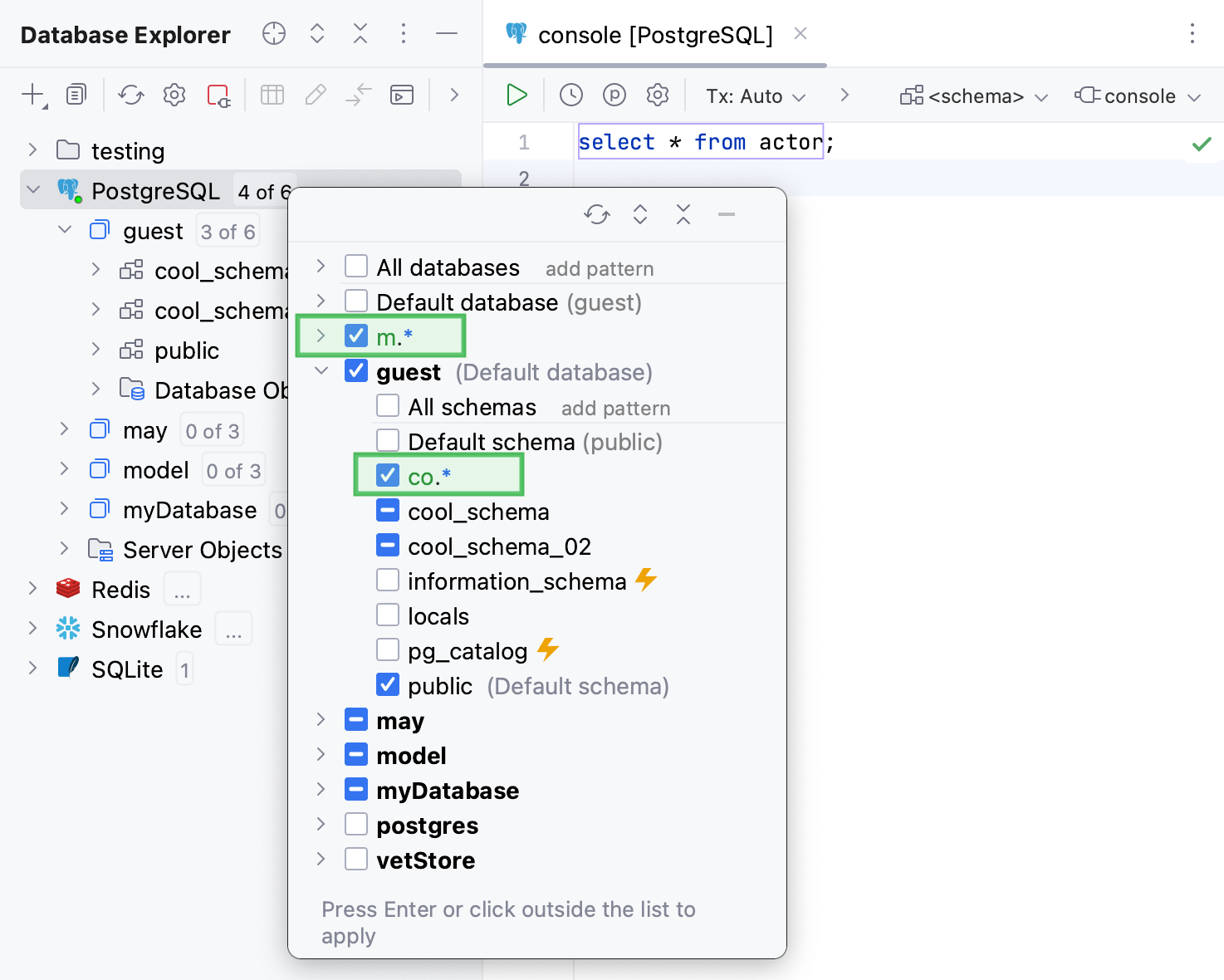 Regular expressions in pattern-based schema filter Regular expressions in pattern-based schema filter