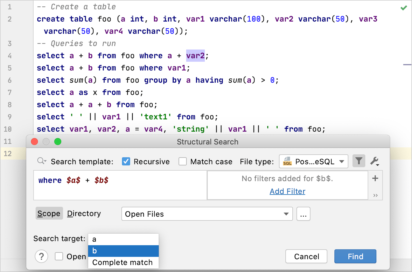 Search targets in structural search