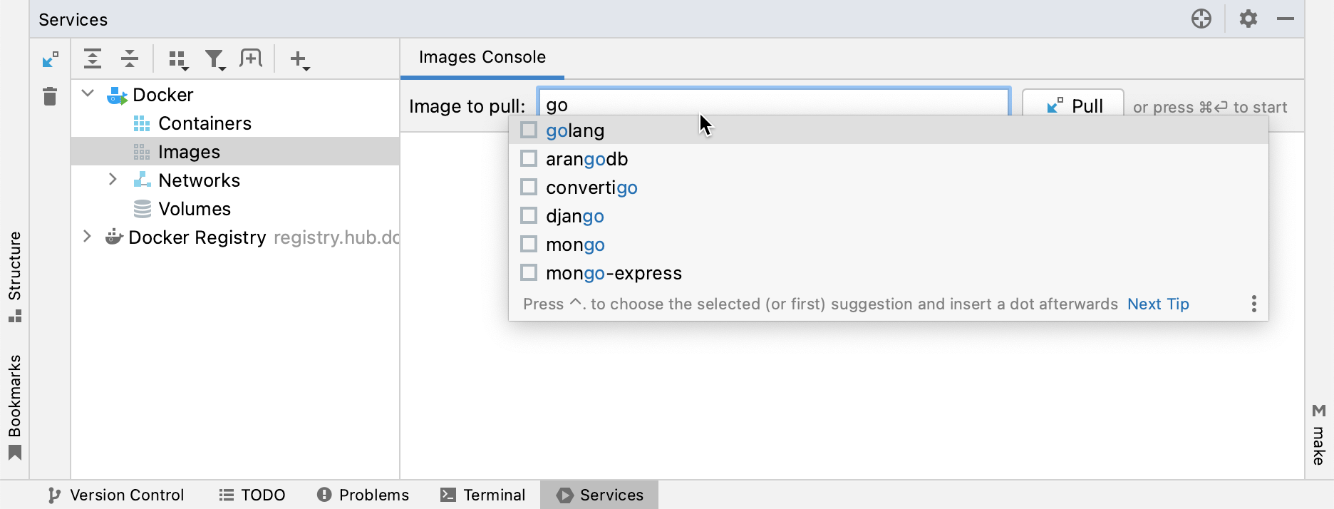 The Pull Image dialog