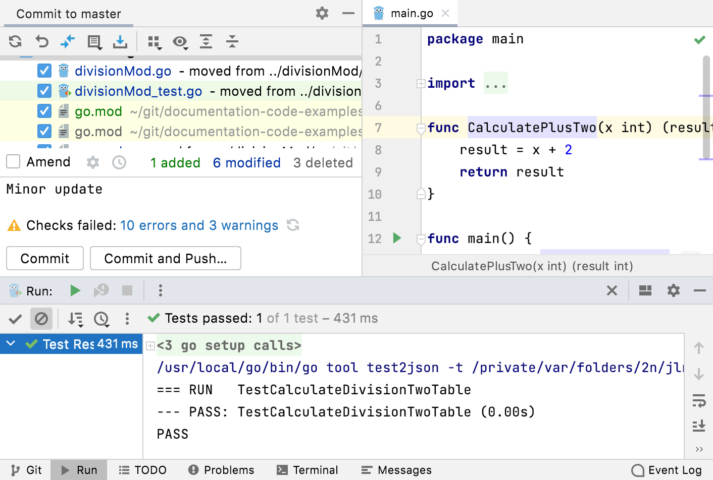 Non-modal commit dialog running a test