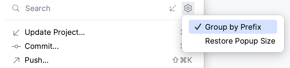 Group by Prefix option in the Branches popup