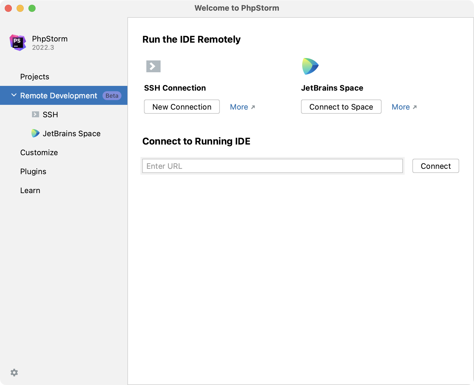 Configuring remote development settings on Welcome screen