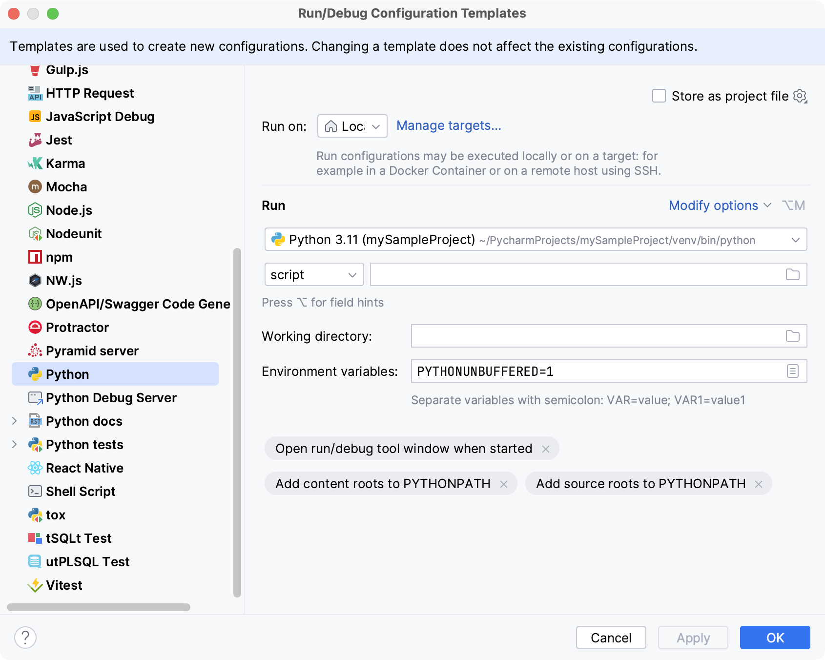 Modifying the configuration template