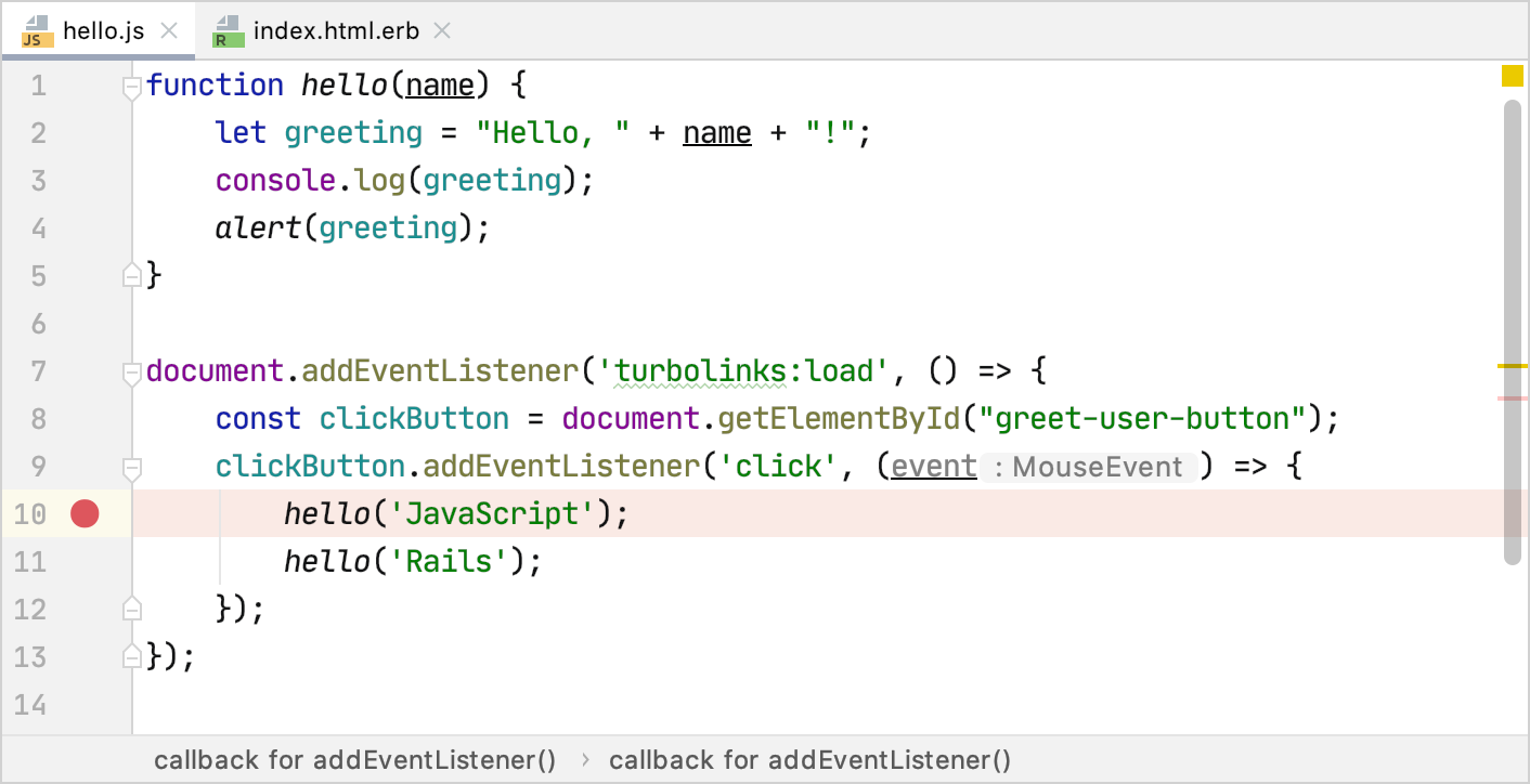 Tutorial Debug JavaScript in a Rails application RubyMine Documentation