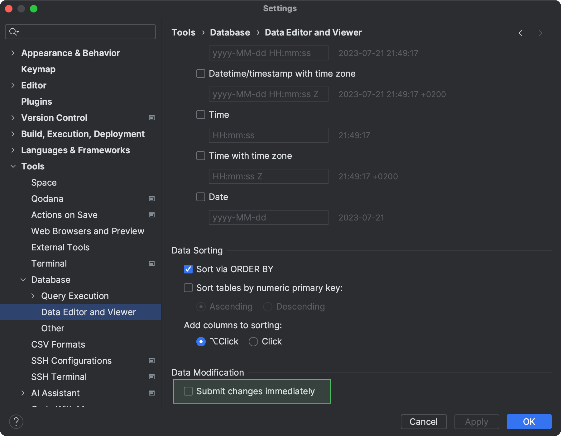 Configure connection IntelliJ IDEA Documentation