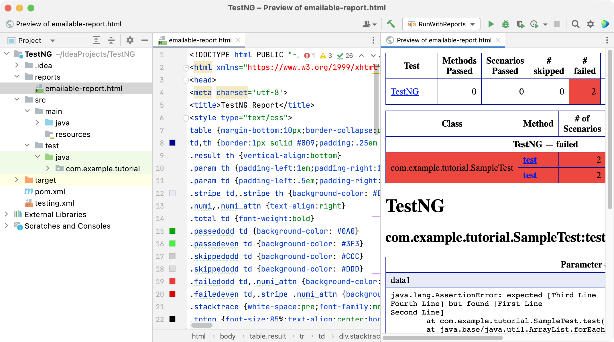 Viewing TestNG HTML report