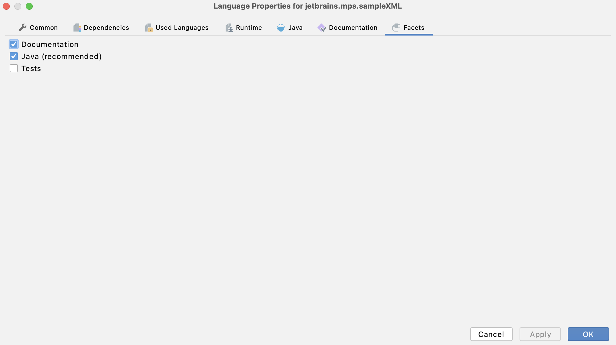 Facets tab Facets tab