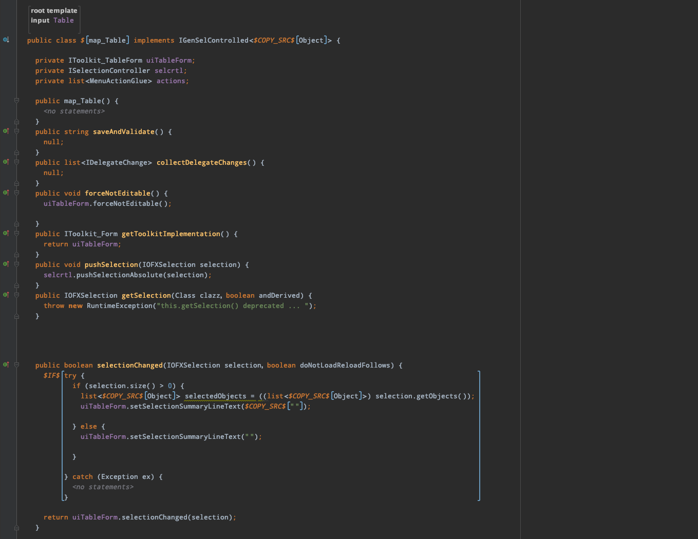 Figure 2: The template for the Table concept generates classes that implement the IGenSelControlled interface Figure 2: The template for the Table concept generates classes that implement the IGenSelControlled interface