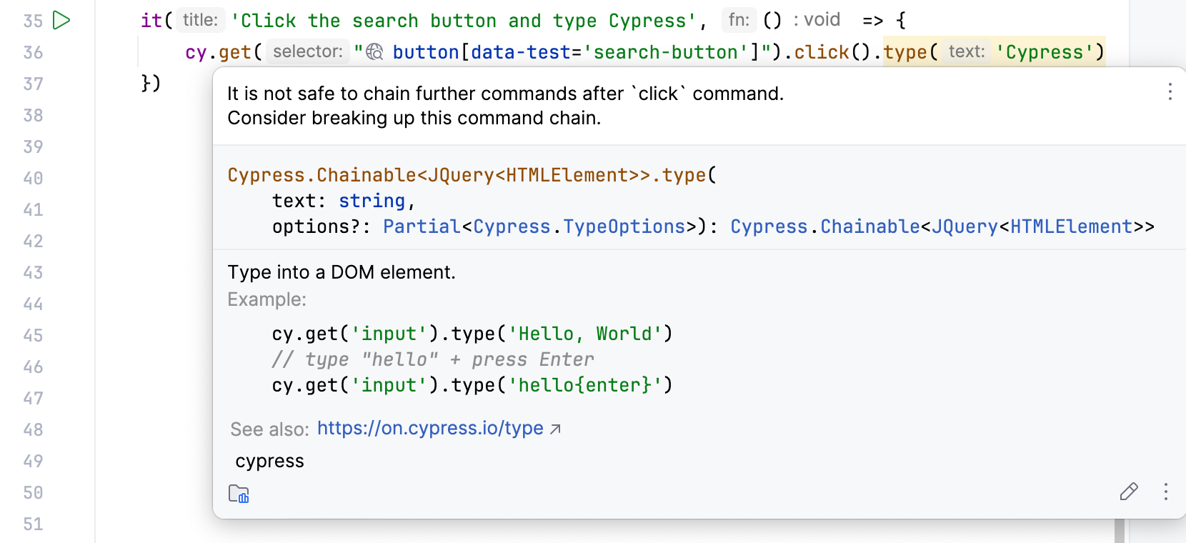 Inspection for an incorrect chained command