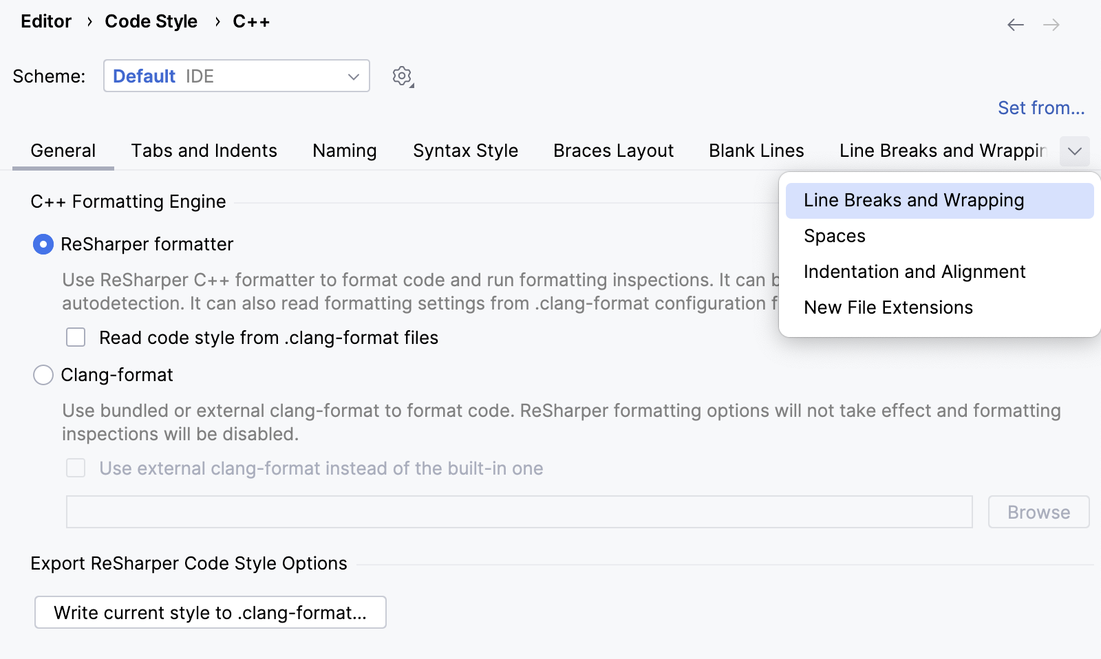 CLion Nova code style settings