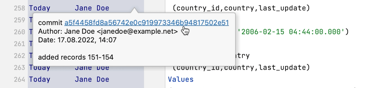 Popup with detailed information about commit Popup with detailed information about commit