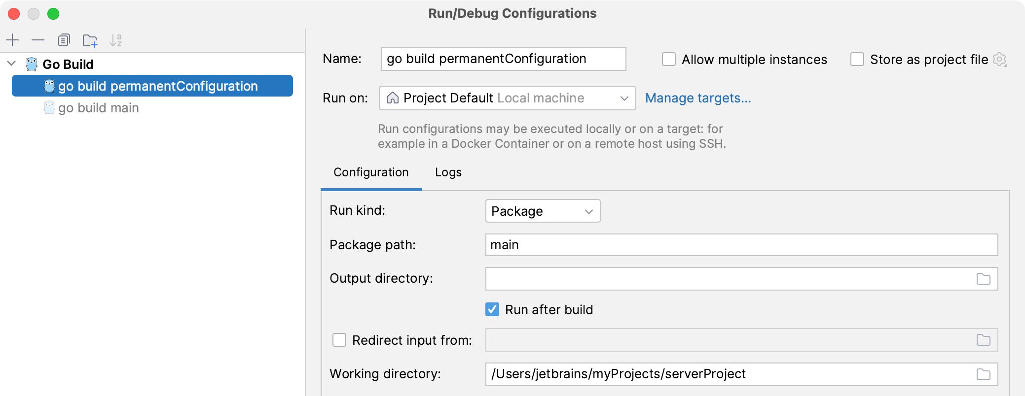 Run/debug configurations | GoLand Documentation