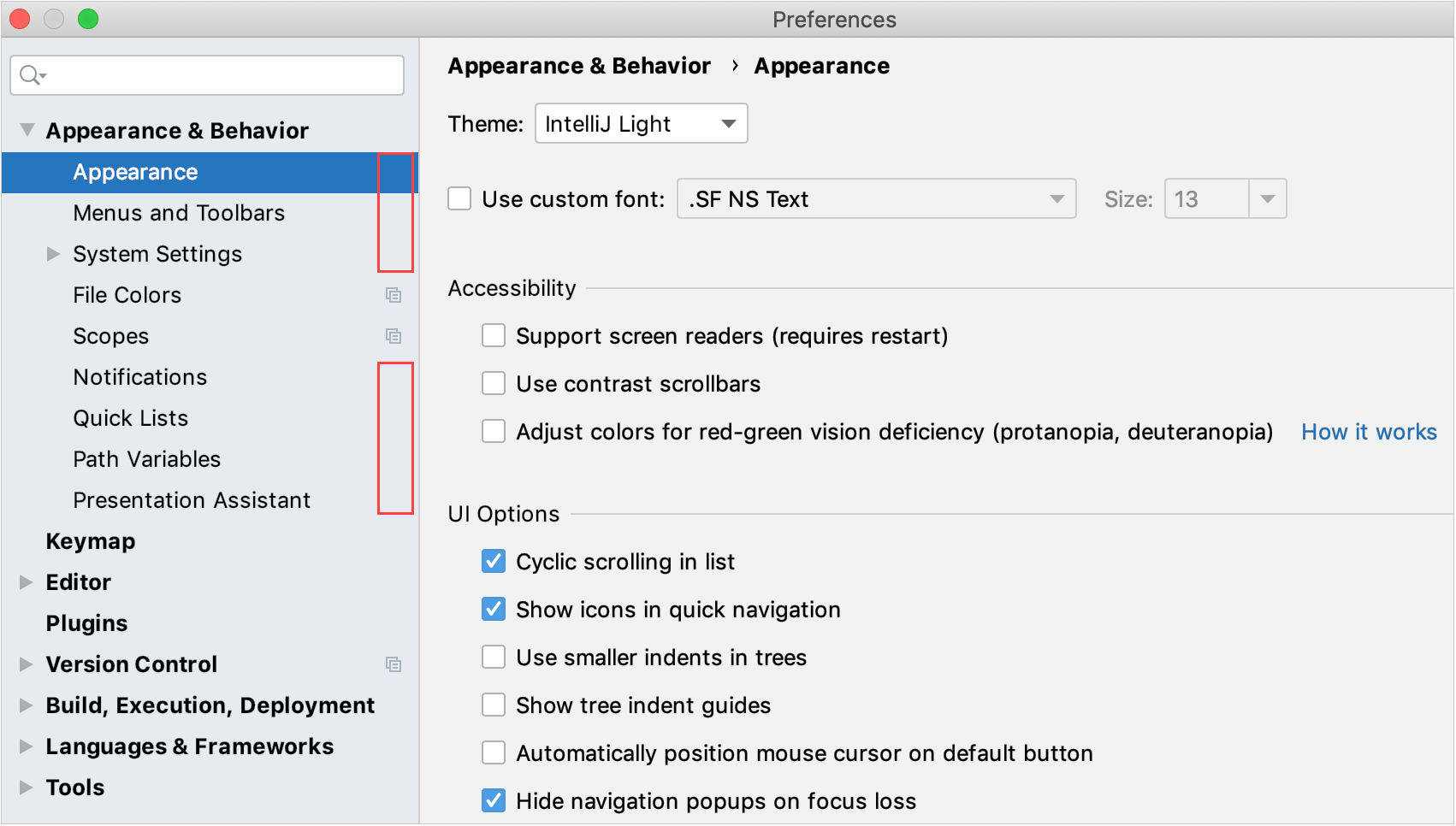 Global settings marked in the Settings dialog