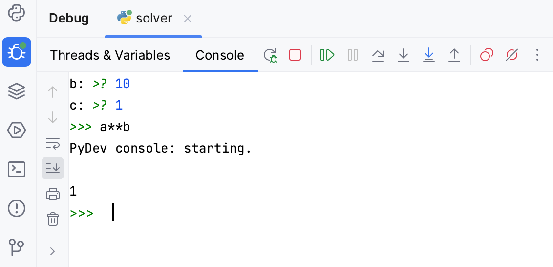 Using a Python prompt in the debug console
