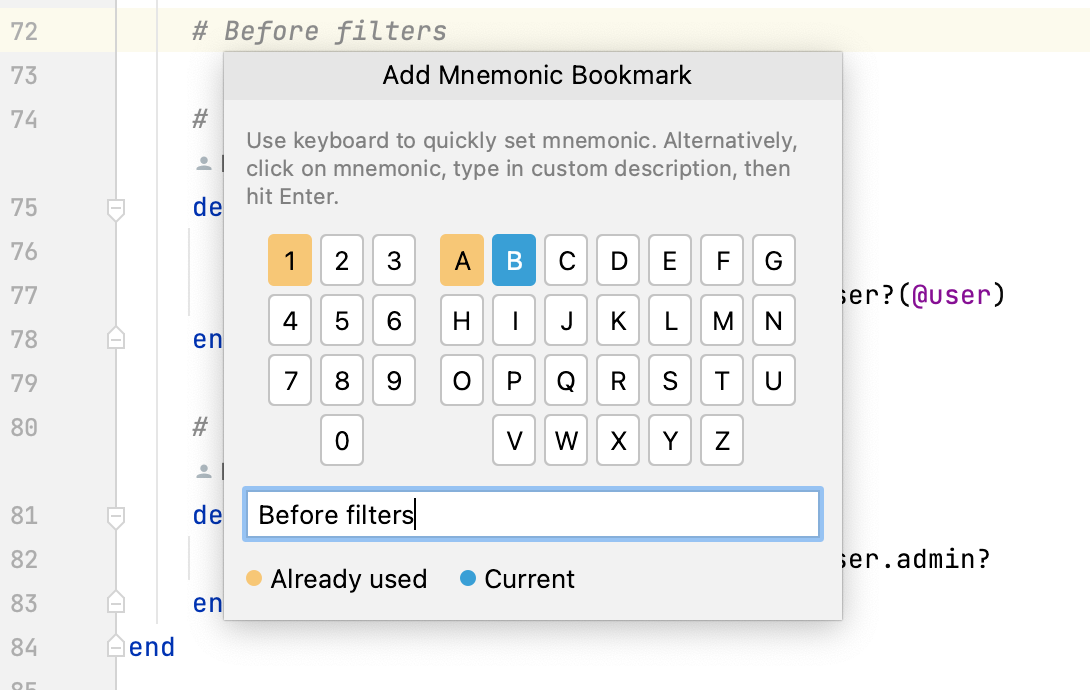 Adding a mnemonic bookmark Adding a mnemonic bookmark