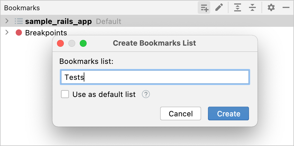 Creating new bookmark list Creating new bookmark list